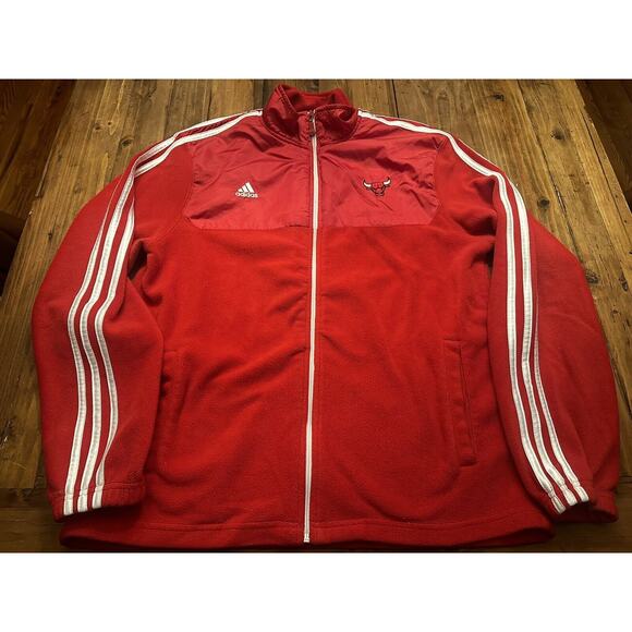 Chicago Bulls Adidas NBA Track Jacket Fleece Red Size Large Basketball Jordan`